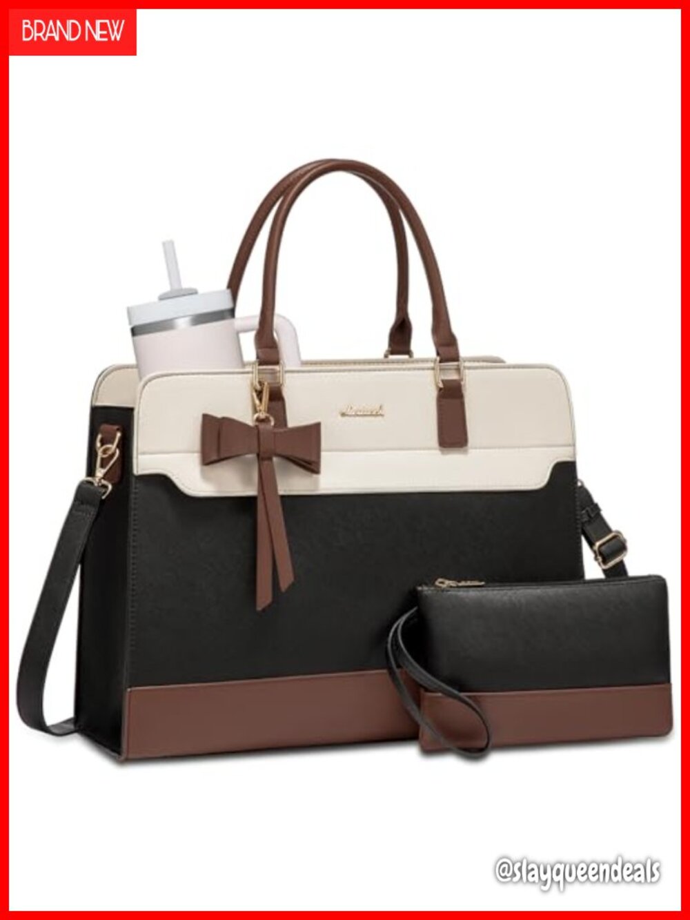 Water-Resistant PU Leather Laptop Tote Work Bag for Women, Large Briefcase